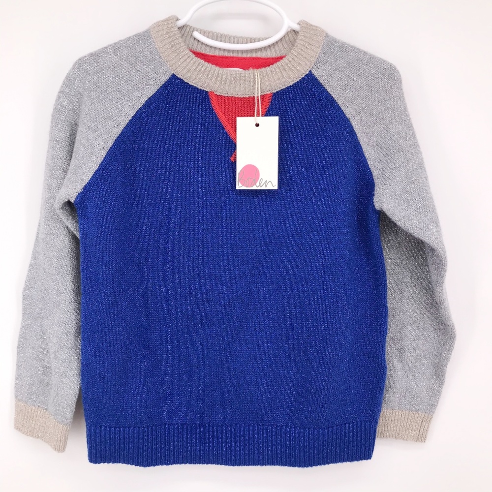 Mini Boden Metallic Blue, Gray, Red Sweater NWT - Picture 3 of 8